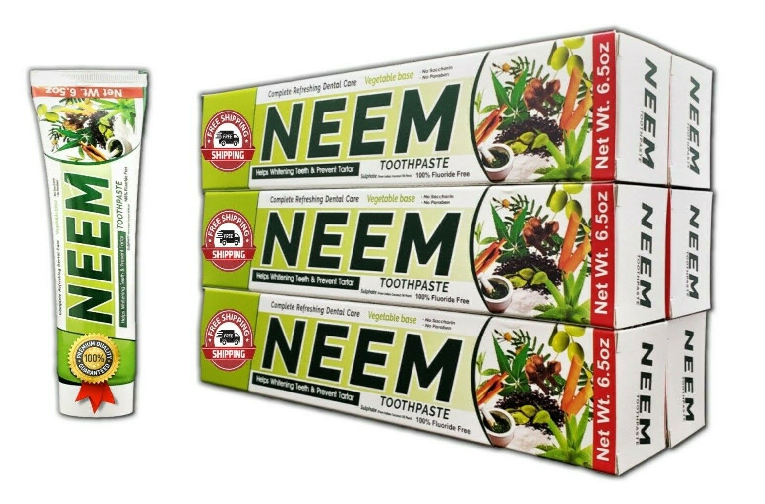 Neem Toothpaste 6 Pack 10 In 1 Formula 100% Fluoride Free Lot 6